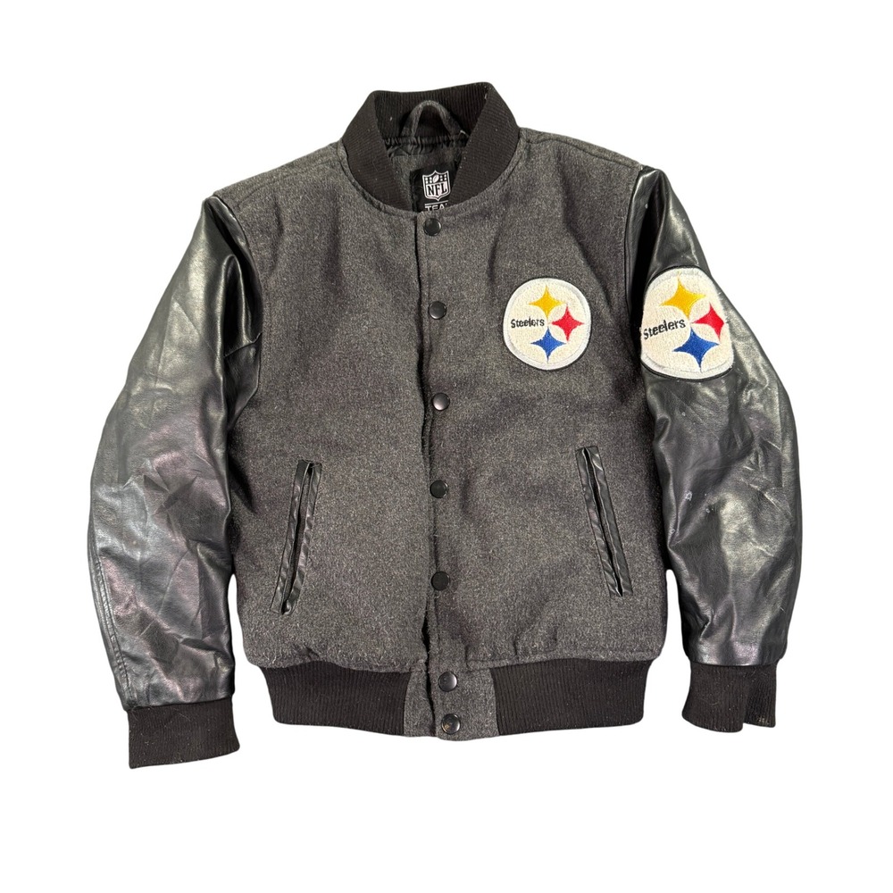 NFL Team Apparel Pittsburgh Steelers Varsity Jacket Youth Medium Black 100% Wool